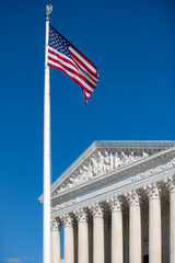 Naklejka premium Supreme court building in washington dc. Supreme court architecture in classical style. Supreme court landmark under daylight sky. Supreme court symbol of national democracy.