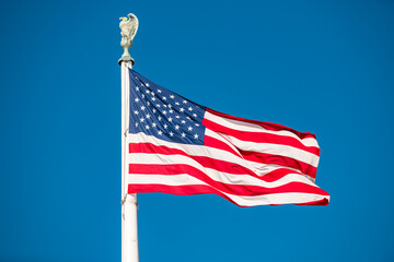 Obraz premium American flag with copy space background. Usa flag as national symbol. United states flag. American flag background.