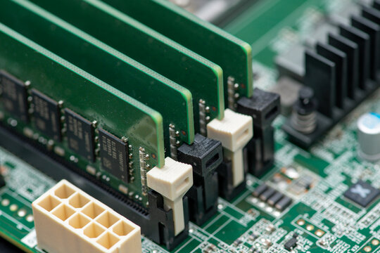 Computer RAM memory modules background. DDR RAM memory chips. Memory for servers and workstations. PC RAM modules for upgrade.