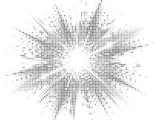 Scattered impact starburst halftone design concept with dots texture for urban street art and gritty poster designs. © AYESHA