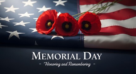 Memorial day tribute featuring poppies on an american flag background