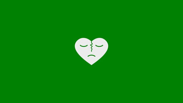 Broken Heart, Sadness, Loss, Grief, and Trauma concept - minimal motion graphics clip with Green Background, Seamless Looping, foreground color 7.5% gray