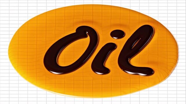 Oil script in golden fluid on grid for gasoline fuel industry.