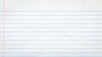 Obraz premium Lined notebook paper background with blue horizontal lines and red margin on clean white sheet minimalist school stationery texture.