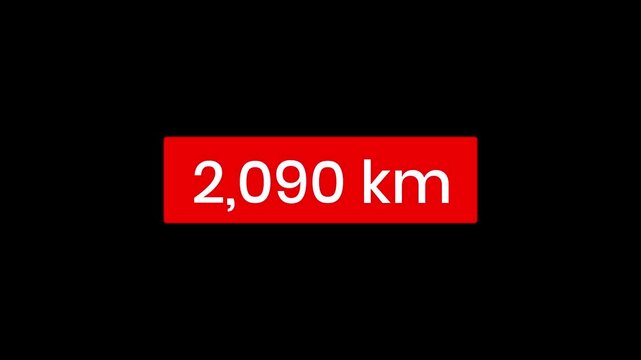 Digital mileage counter animation counting from 1 to 20000 kilometers