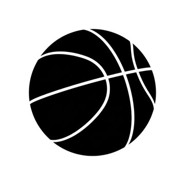 classic, regulation black basketball with sharp white seams, perfectly isolated on a transparent background, 2d vector flat design iconography. Concept for sports branding