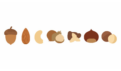 Nut icon set acorn almond cashew flat vector collection © Protima