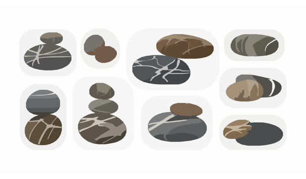 River stone icons in frames pebble natural vector set