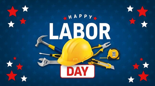 Patriotic happy labor day graphic banner with blue starry background