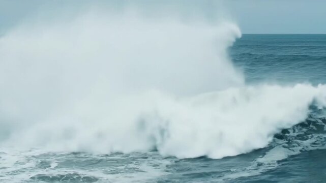 Epic Ocean Waves Crashing Over Rocks In Powerful Surf Scene.