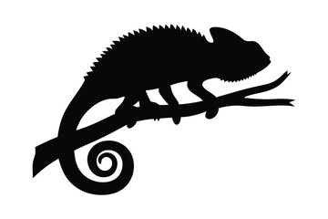 Chameleon on a branch silhouette vector illustration, Black chameleon icon vector © Silhouette Lab