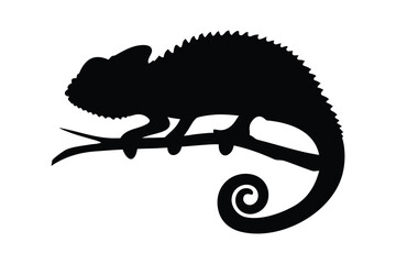 Chameleon on a branch silhouette vector illustration, Black chameleon icon vector © Silhouette Lab