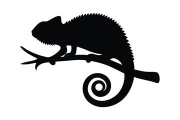 Chameleon on a branch silhouette vector illustration, Black chameleon icon vector © Silhouette Lab