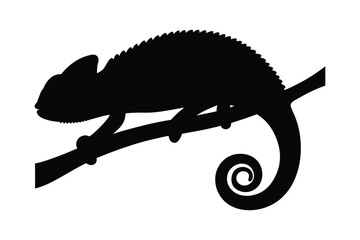 Chameleon on a branch silhouette vector illustration, Black chameleon icon vector © Silhouette Lab