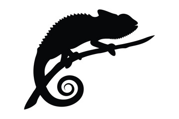 Chameleon on a branch silhouette vector illustration, Black chameleon icon vector © Silhouette Lab
