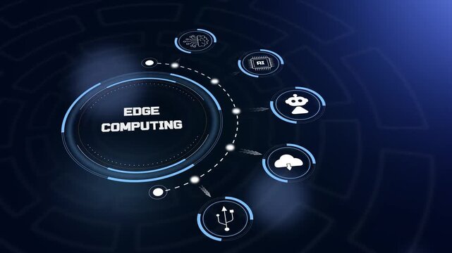 Edge computing hud animation featuring futuristic digital interface with node icons to showcase localized data processing ads