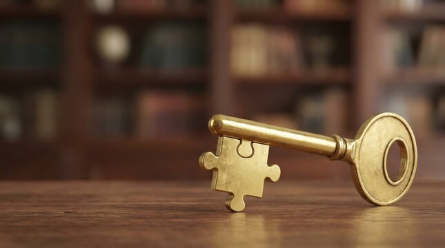 Concept of autism awareness with key and puzzle piece symbolizing understanding. World ADHD Awareness Day. Copy space. Mental health. Attention deficit hyperactivity disorder