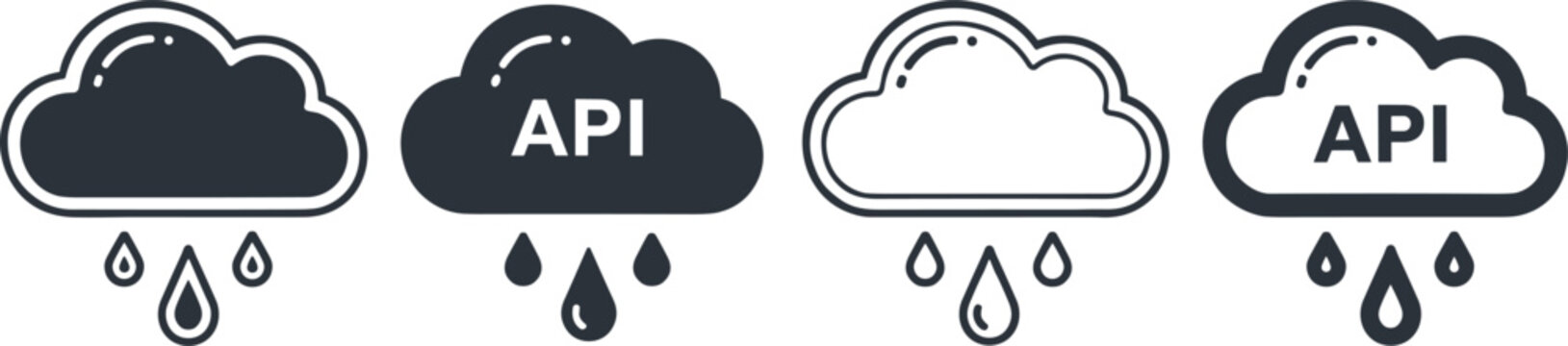 Four cloud icons with api text a visual representation of cloud computing and application programming interfaces