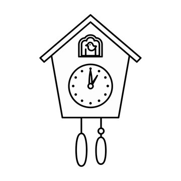 Vector of a cuckoo clock with a pendulum and a small bird peeking out