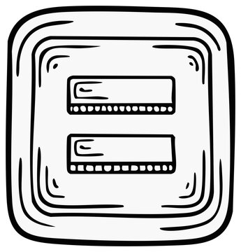 Hand drawn doodle illustration of parallel data storage slots or computer memory modules