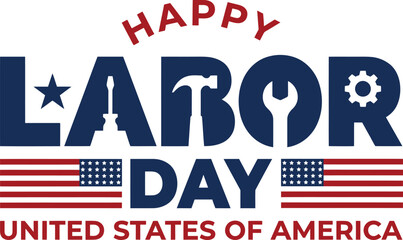 Happy labor day united states of america greeting with american flag and tools © firoz