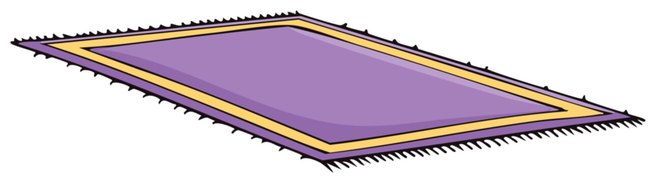 Purple rectangular rug illustration with yellow border and decorative fringe detailed floor covering vector artwork