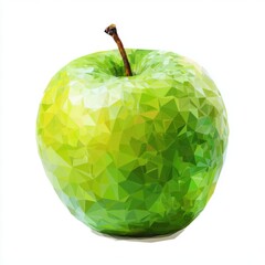 Obraz premium Green Apple With Textured Surface And Stem Isolated On White Background