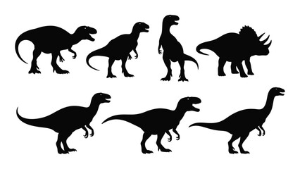 A collection of prehistoric dinosaur silhouettes including a tyrannosaurus rex triceratops and brachiosaurus silhouette high quality professional detailed modern elegant stylish © JASMIN