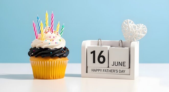 Happy father's day celebration with cupcake and calendar on june 16th