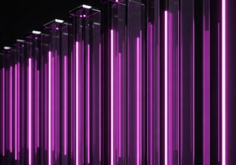Fototapeta premium Vertical Purple Neon Light Columns Glowing in Glass for Futuristic Data and Tech Background Concepts