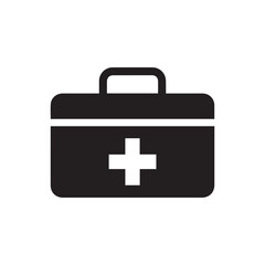 Obraz premium First Aid Box Silhouette, Medical Emergency Vector Illustration