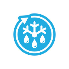 Defrost line icon set, label, logo, badge, sign, symbol, sticker, isolated vector illustration. Frozen food label product. Freezer control, auto cooling, conditioning, snowflake, rotation arrow icons.