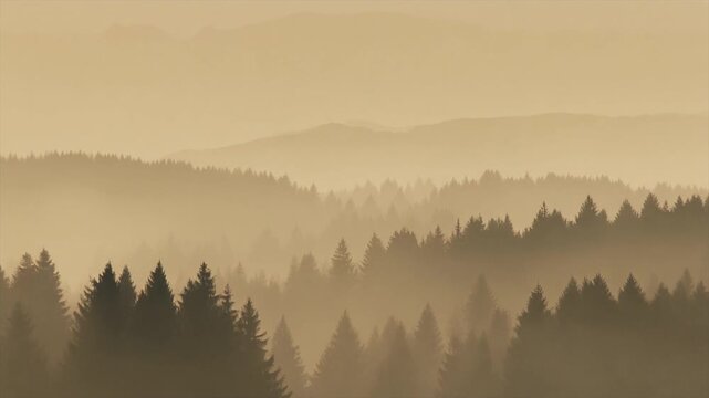 Sepia toned light haze drifting forest shapes soft grain diffusion cinematic ambience