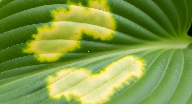 Closeup of a green leaf with yellow spots on its surface
