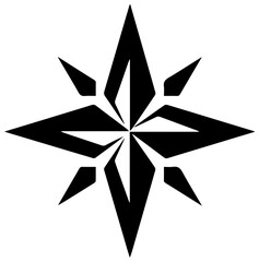 Obraz premium Geometric wind rose with eight directional points on white background for navigation and design