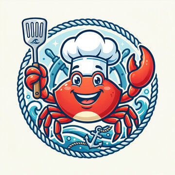 Crab Chef Seafood Restaurant Mascot Logo