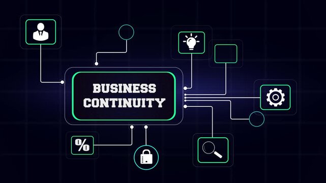 Strategic business continuity planning for financial stability and long term corporate success displayed with modern digital icons