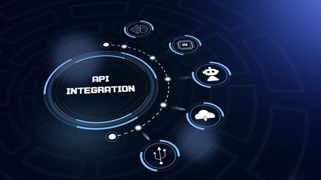 Api integration hud animation with futuristic digital interface and link icons to showcase seamless software communication