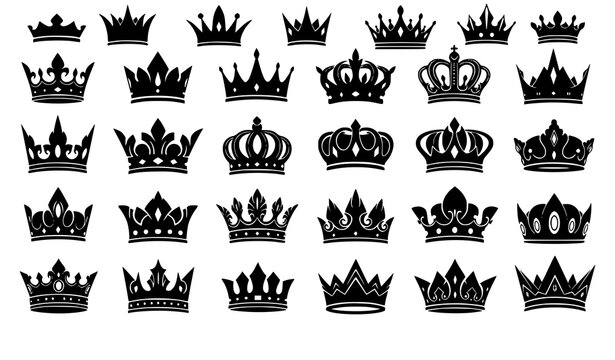Minimal royal crown silhouette icon set simple luxury monarchy vector isolated on white background