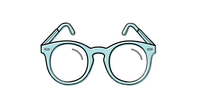 Stylish light blue optical glasses with a modern frame design shown in a simple vector illustration for fashion or vision care.