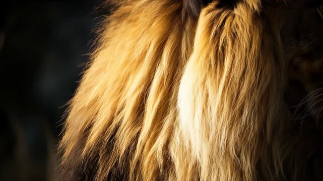 A close-up photograph of a lion's face and mane, illuminated by warm sunlight