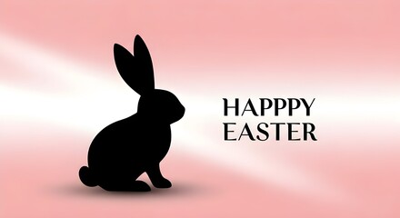Fototapeta premium A silhouette of a bunny against a pink sky with happy easter text