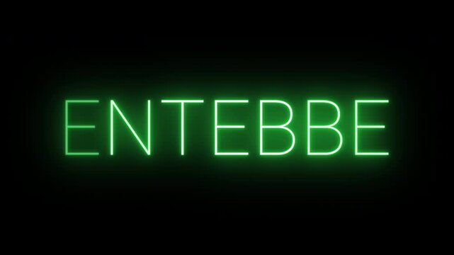 Flickering neon green glowing entebbe sign animated on black background