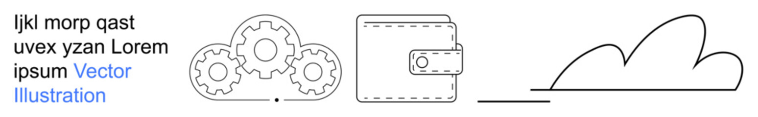Obraz premium Cloud computing, digital finance, online transactions, fintech solutions, software integration, data processing. Image showing gears, cloud and wallet design. Cloud computing and digital finance