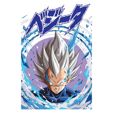 Vegeta Ultra Ego - Blue Crystal Power Explosion Anime T-Shirt Design Template