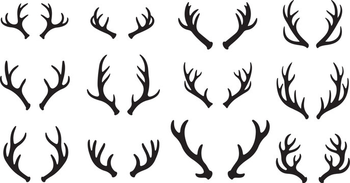 Collection of deer antler silhouettes on white background