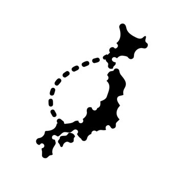 Schematic map representing a stylized route to visit main islands of Japan