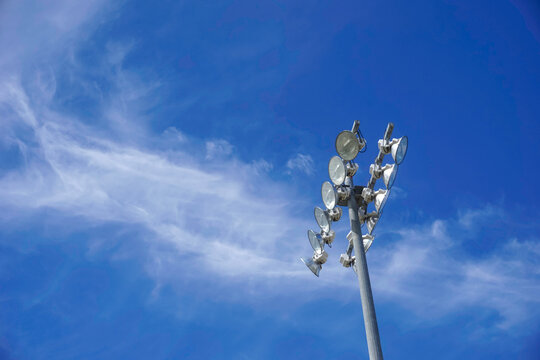 Sports field flood lights in sky