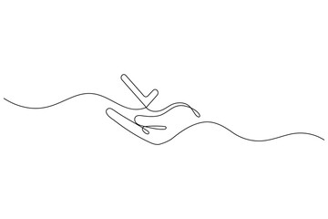 Obraz premium Human hand with tick mark minimalist single line art vector illustration 