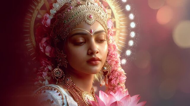 Beautiful Artistic Portrait of Goddess Sita with Traditional Jewelry and Lotus Flower for Navami Festival Celebrations